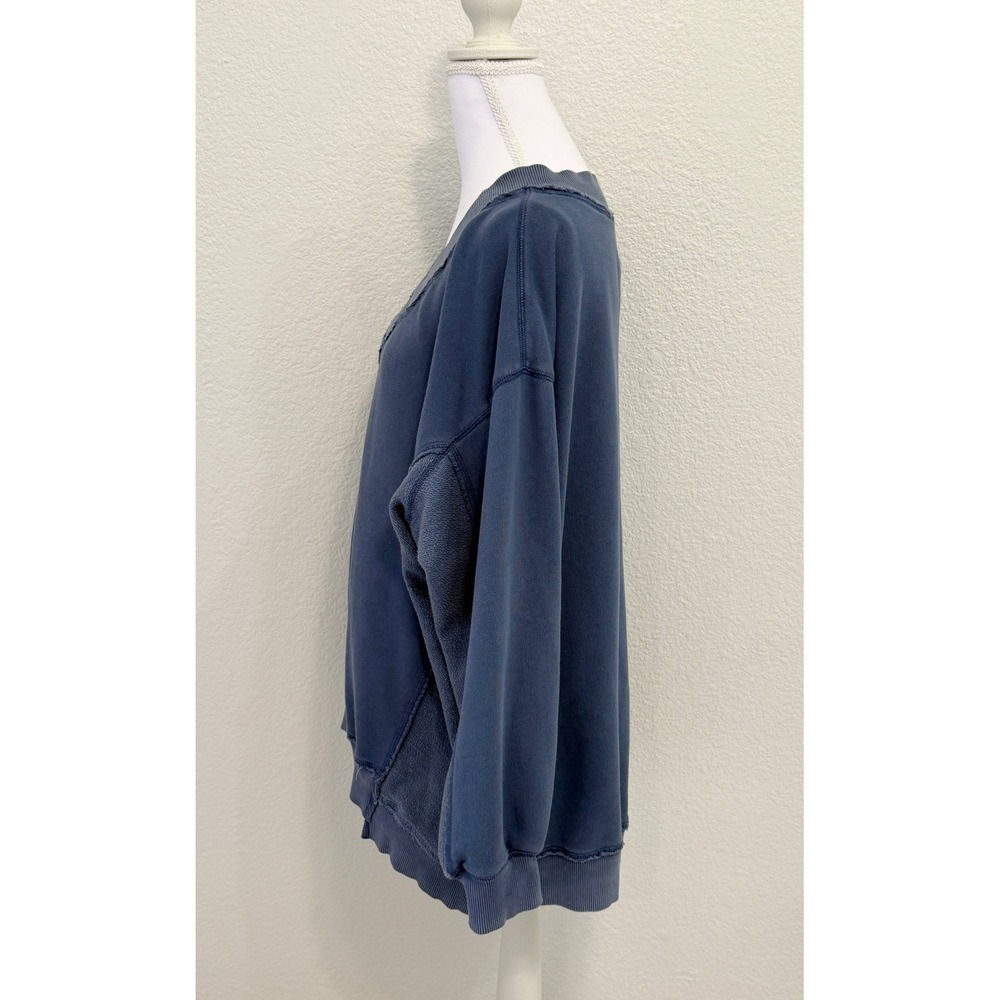 Aerie Oversized V-Neck Sweatshirt Blue Raw Edge Pullover Medium - Picture 4 of 9